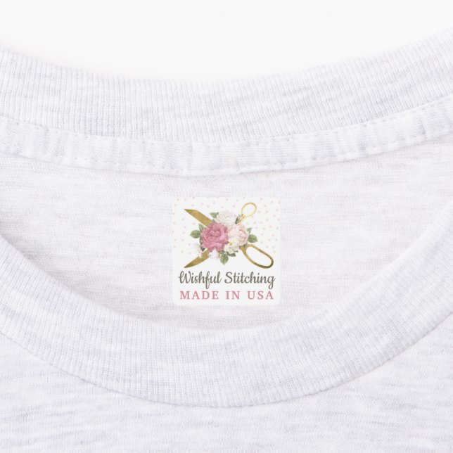 Étiquettes Ciseaux de couture dorés Fleurs shabby Vêtements p (Apposé)
