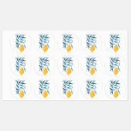 Étiquettes Citron avec illustration botanique feuille bleue