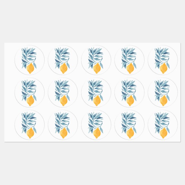 Étiquettes Citron avec illustration botanique feuille bleue (Feuille)
