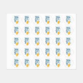 Étiquettes Citron avec illustration botanique feuille bleue