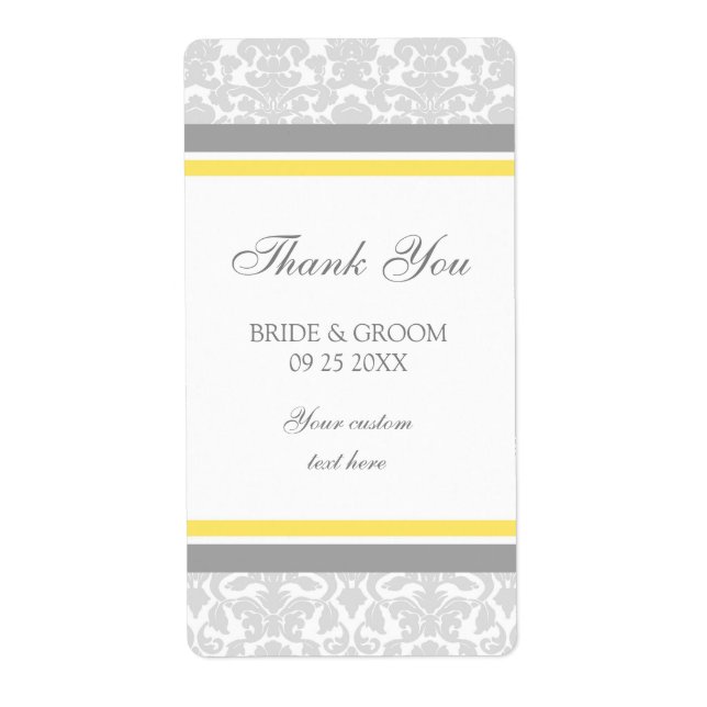 Étiquettes citron gris Mariage damassé (Devant)