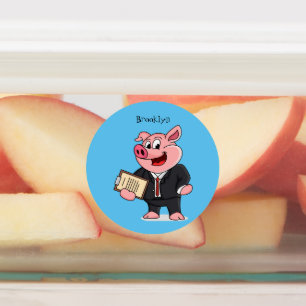 Étiquettes Cochon amusant en costume d'affaires dessin animé