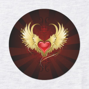 Étiquettes Coeur rouge avec ailes d'or