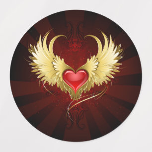 Étiquettes Coeur rouge avec ailes d'or