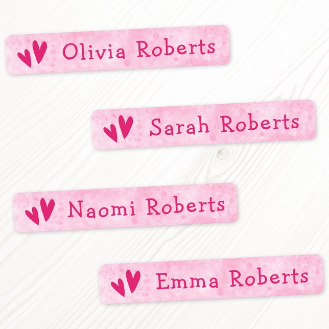 Étiquettes Coeurs roses mignons et vêtements en tissu ceint d (Cute pink hearts and text girly fabric clothing labels)