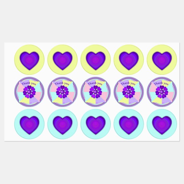 Étiquettes Couleurs pastel & coeurs violets battre (Feuille)