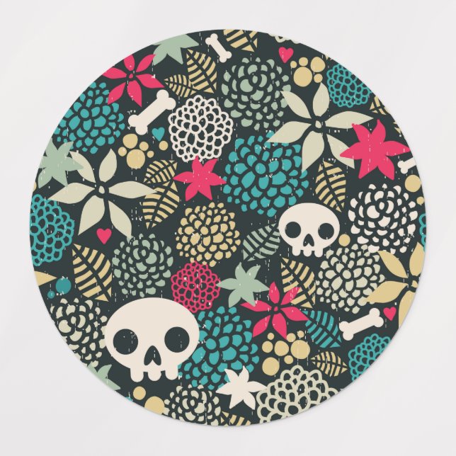Étiquettes Crâne en fleurs (Design 1)