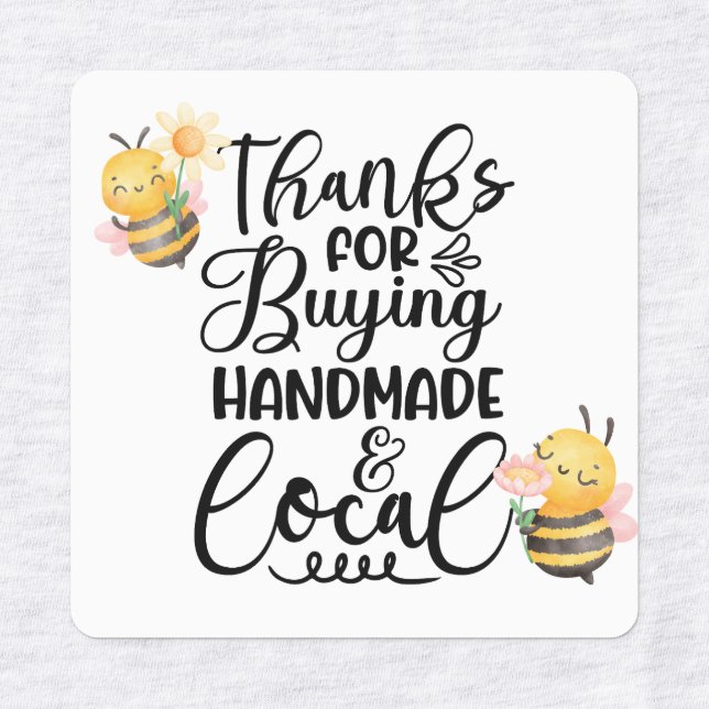 Étiquettes Cute bumble bee thanks for buying handmade & local (Design 1)