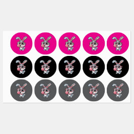 Étiquettes Cute Bunny with Glasses Blowing Bubble Gum