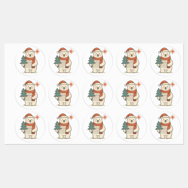 Étiquettes Cute Christmas Polar Bear Scandinavian Winter  (Feuille)