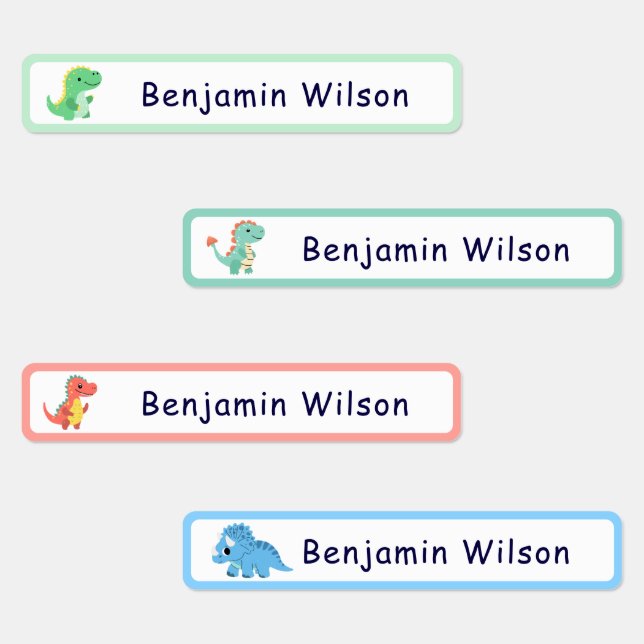 Étiquettes Cute Dinosaur Custom Kids Name  (Groupe)