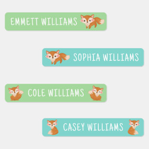 Étiquettes Cute Fox et nom enfants étanche