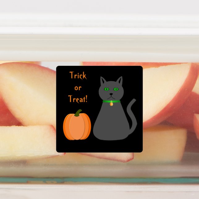 Étiquettes Cute Halloween Chat et Citrouille Personnalisé (Apposé)