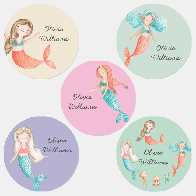 Étiquettes Cute Mermaids Garderie Nom de l'école Vêtements (Groupe)