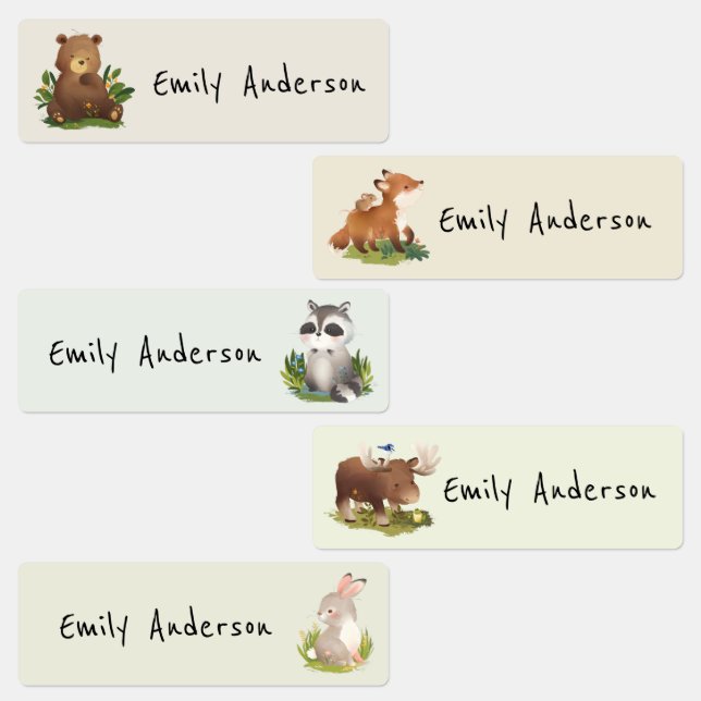 Étiquettes Cute Woodland Forest Animaux École Garderie (Groupe)