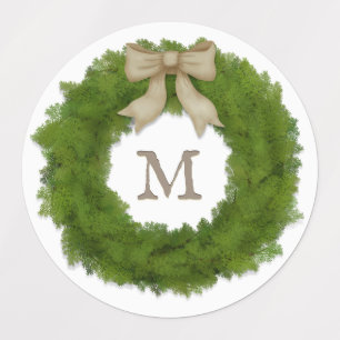 Étiquettes Cypress Wreath Avec Bow Rustique Personnalisé Mono