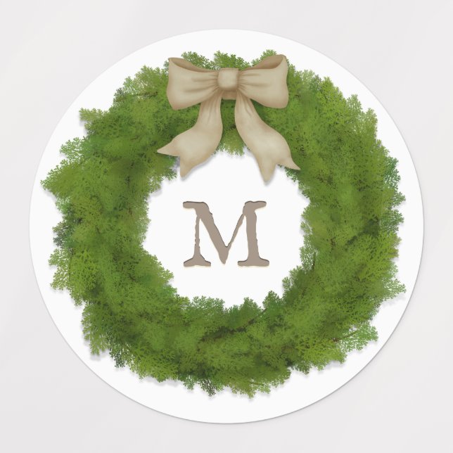 Étiquettes Cypress Wreath Avec Bow Rustique Personnalisé Mono (Design 1)