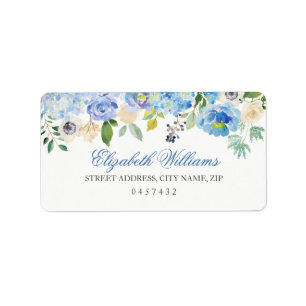 Étiquettes d'adresse à motif floral bleu aquarelle