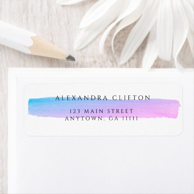 Étiquettes d'adresse de retour bleu rose (En situation)