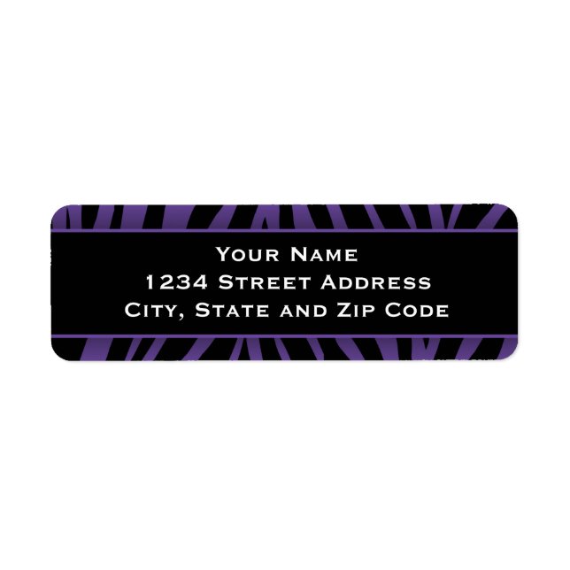 Étiquettes d'adresse de retour chic violet zèbre (Devant)