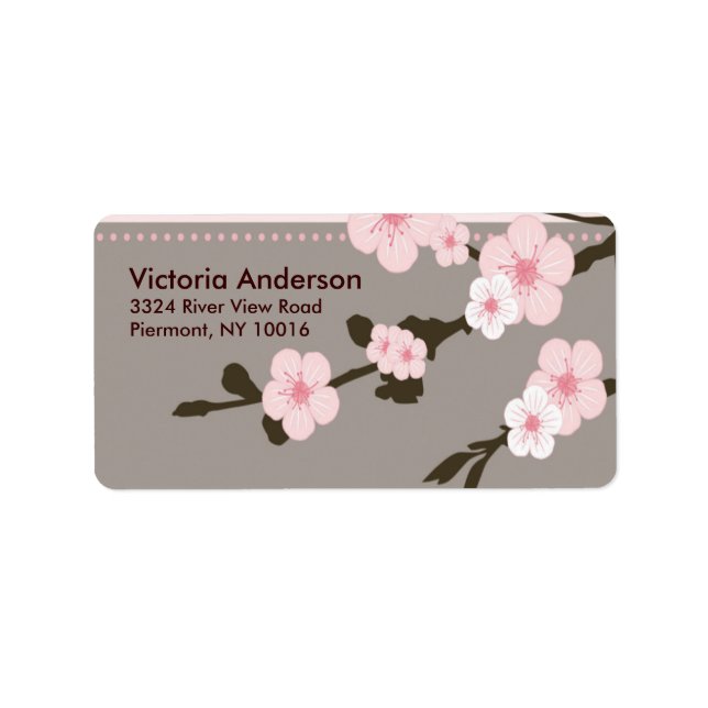 Étiquettes d'adresse de retour de cerise en fleur. (Devant)