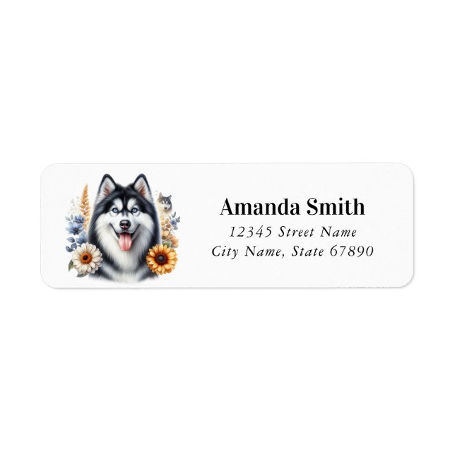 Étiquettes d'adresse de retour de chien Husky (Devant)