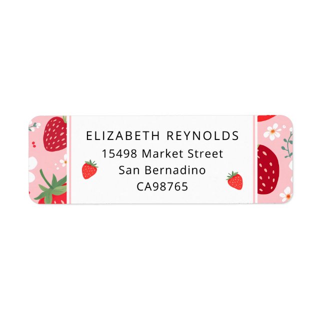 Étiquettes d'adresse de retour de fraises et fleur (Devant)