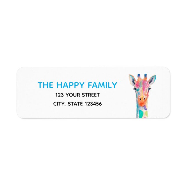 Étiquettes d'adresse de retour de la girafe arc-en (Devant)
