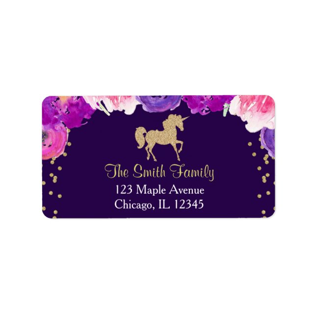étiquettes d'adresse de retour de licorne violette (Devant)