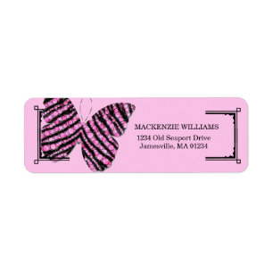 Étiquettes d'adresse de retour de papillon rose et