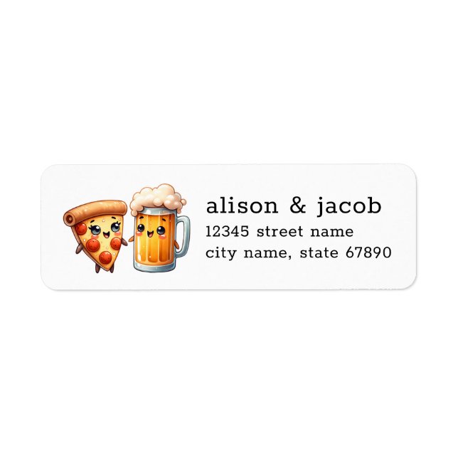 Étiquettes d'adresse de retour de pizza et de bièr (Devant)