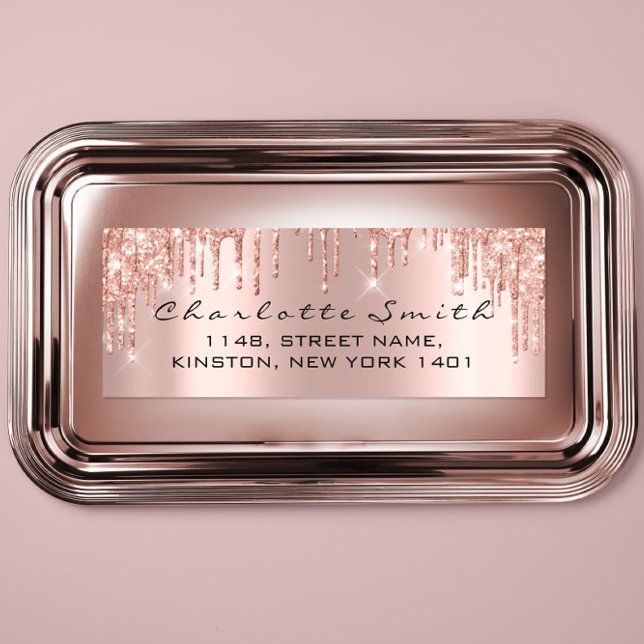 Étiquettes d'adresse de retour de Rose flush (Sparkly Drips Rose Blush Return Address Labels)