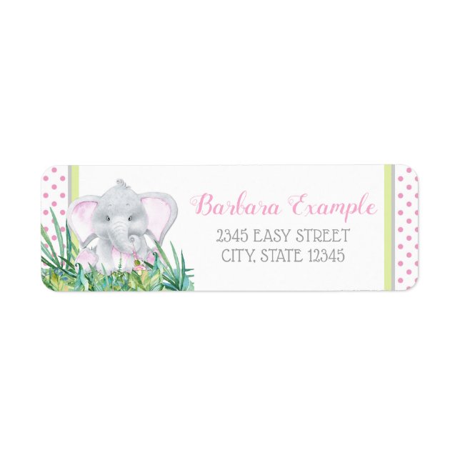 Étiquettes d'adresse de retour des éléphants fille (Devant)