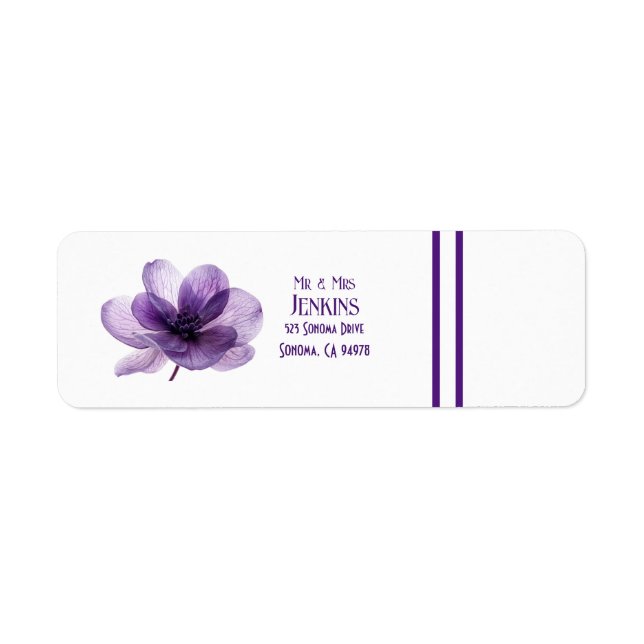 Étiquettes d'adresse de retour des fleurs violette (Devant)