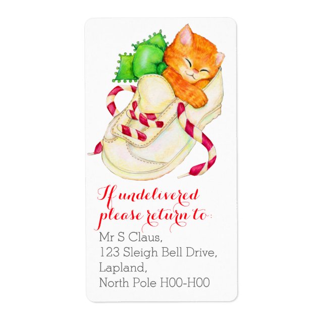 Étiquettes d'adresse de retour du chaton de Noël (Devant)