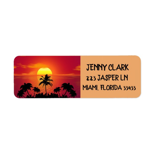 ÉTIQUETTES D'ADRESSE DE RETOUR DU COUCHER TROPICAL (Devant)