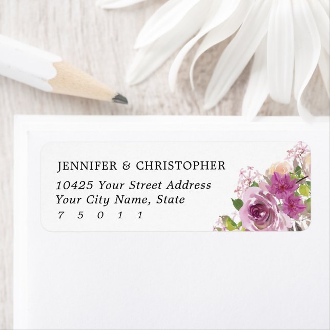 Étiquettes d'adresse de retour du Mariage Purple L (En situation)