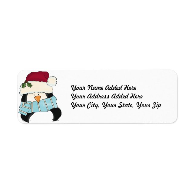 Étiquettes d'adresse de retour du pingouin de Noël (Devant)