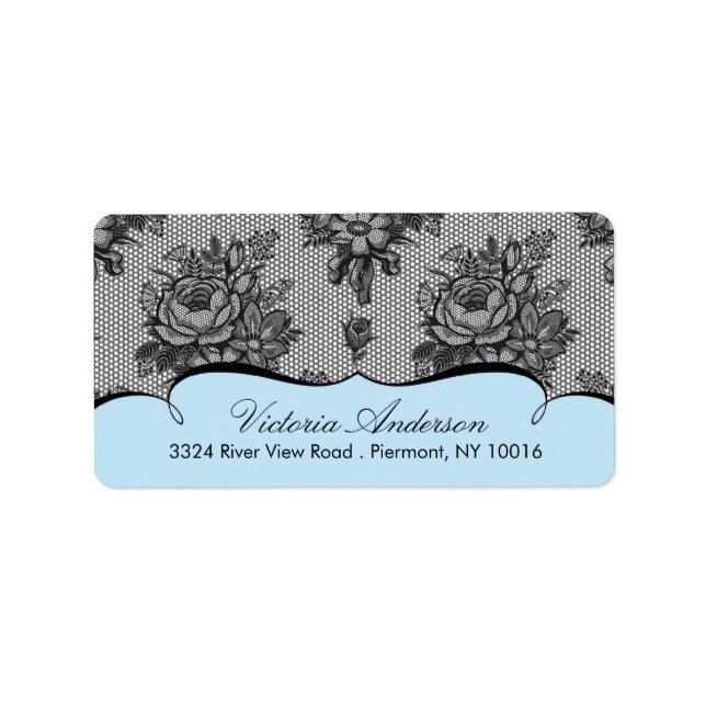 Étiquettes d'adresse de retour en dentelle bleue. (Devant)