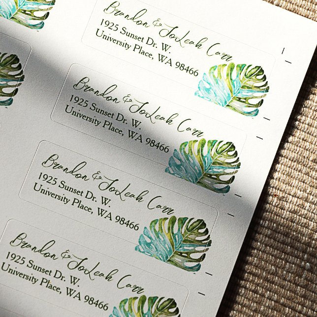 Étiquettes d'adresse de retour Feuille Monstera, b (Tropical Blue Turquoise, and Green Monstera Leaf Address Labels)