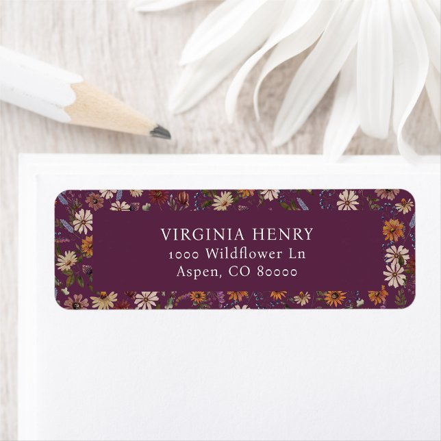 Étiquettes d'adresse de retour Floral Bourgogne (Burgundy Floral Return Address Labels
)