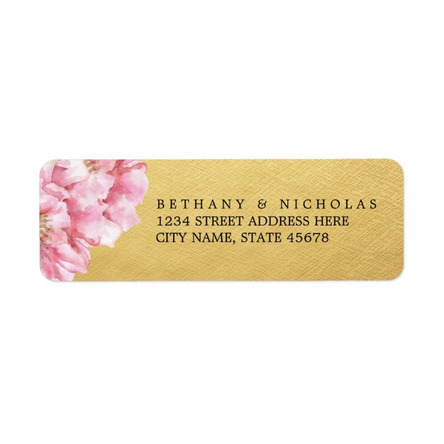 Étiquettes d'adresse de retour Floral Chic / Or (Devant)