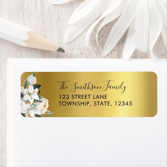 Étiquettes d'adresse de retour Floral Gold (En situation)