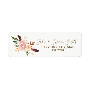 étiquettes d'adresse de retour florales en plume b