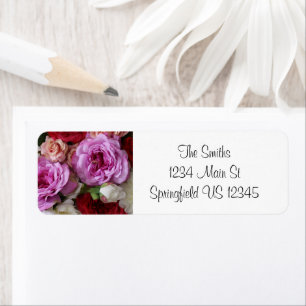 Étiquettes d'adresse de retour florales rose et ro