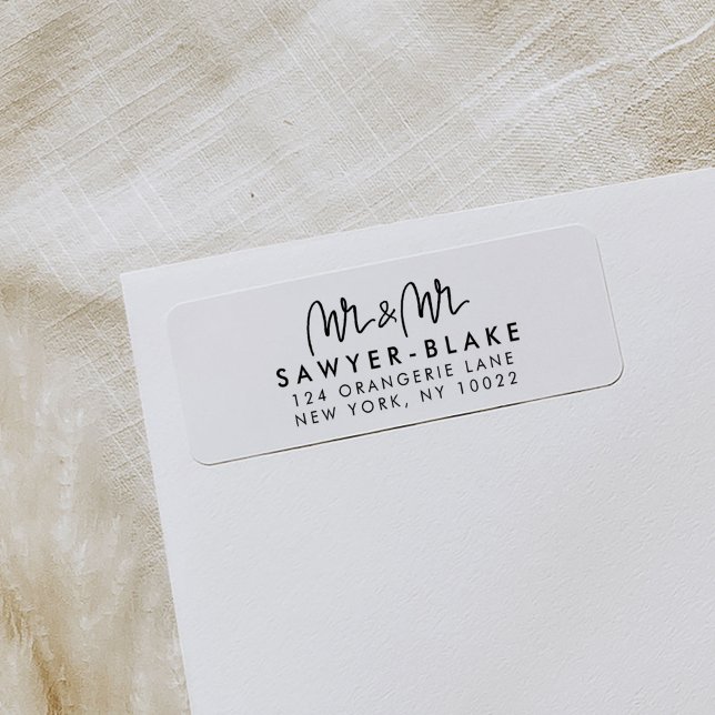 Étiquettes d'adresse de retour M & M (Chic Mr & Mr Hand-lettered Return Address Labels)