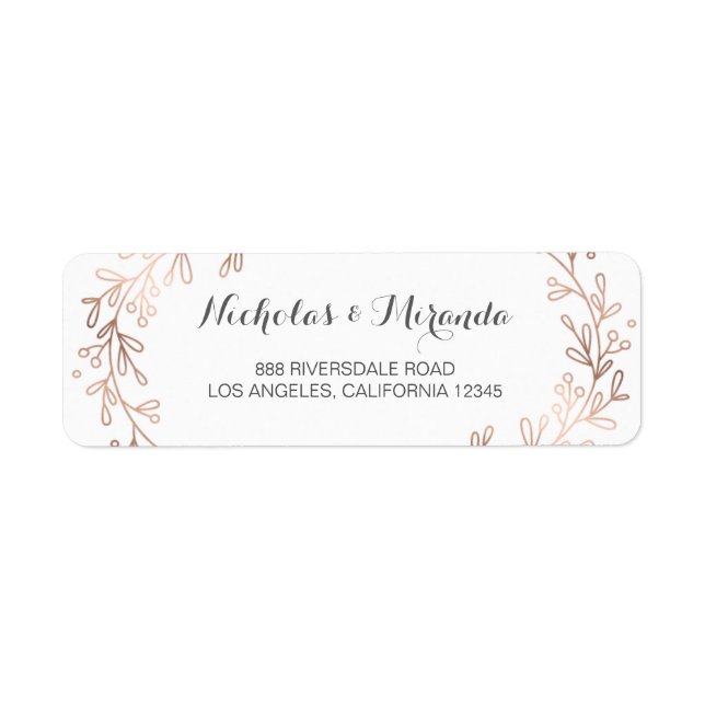 Étiquettes d'adresse de retour mariage, laurier, o (Devant)
