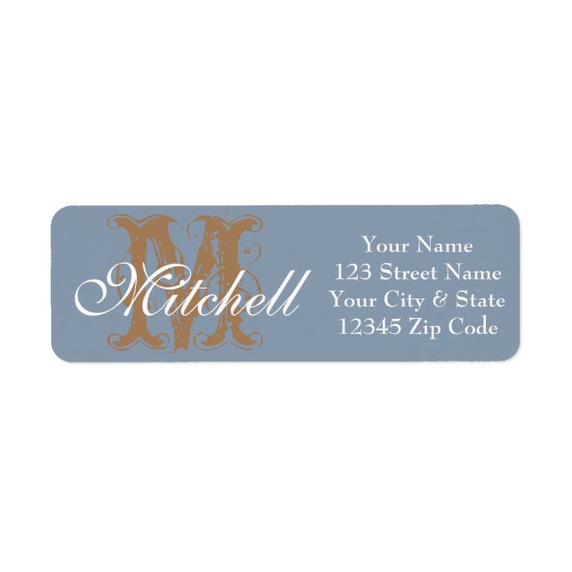 Étiquettes d'adresse de retour Monogramme Dusty Bl (Devant)