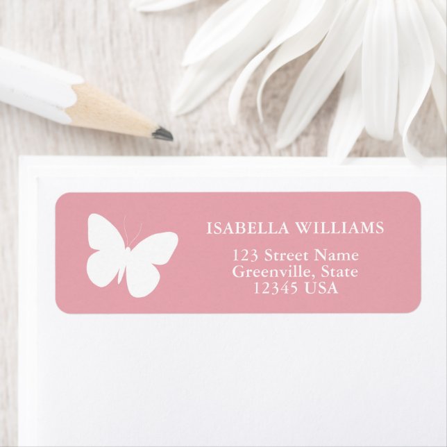 Étiquettes d'adresse de retour Papillon Rose Pâle  (En situation)