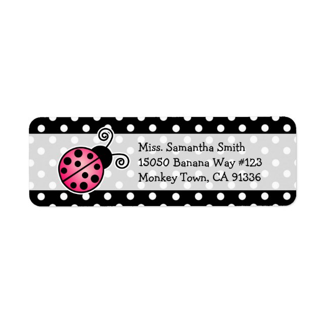 Étiquettes d'adresse de retour Pink Ladybug Polka (Devant)